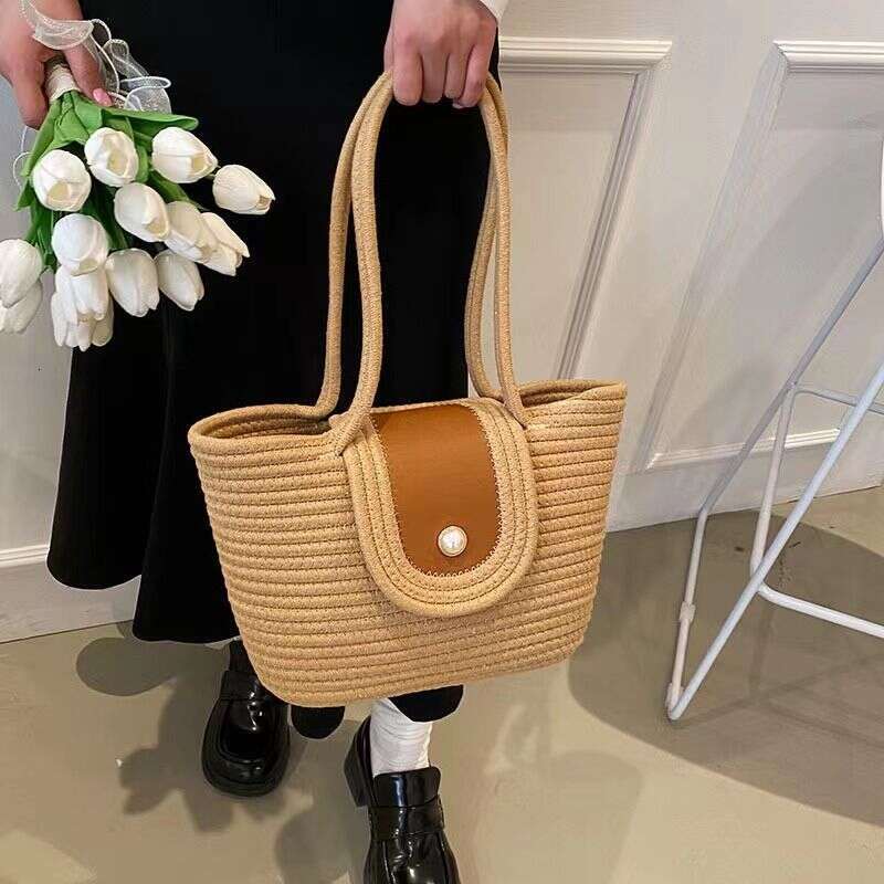 Spring and summer women's grass woven bags, magnetic buckle cotton rope handbags, beach bags