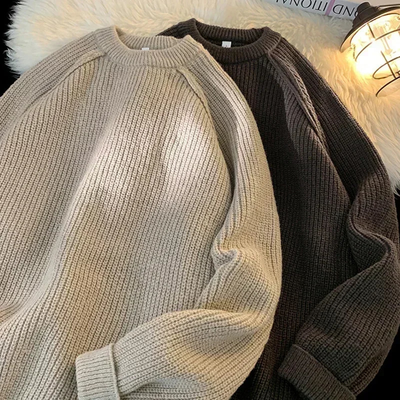 Sweaters Trend Mans Autumn Winter Solid Color Splicing Loose O Neck Oversize Pullover Man Motion Clothes 250819