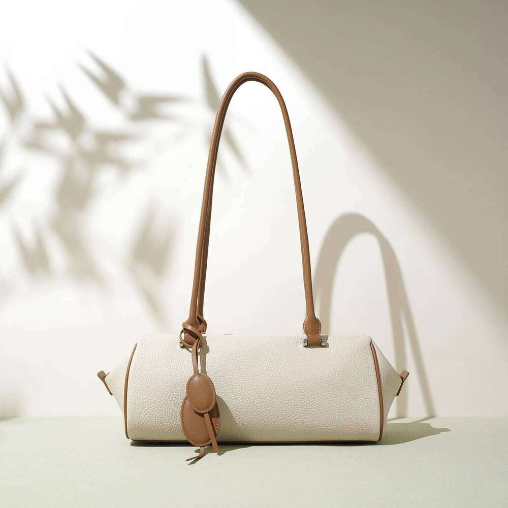 Light Genuine Leather Shoulder Bags For Women Classic Solid Color Lady Commuter Underarm Bag With Pendant