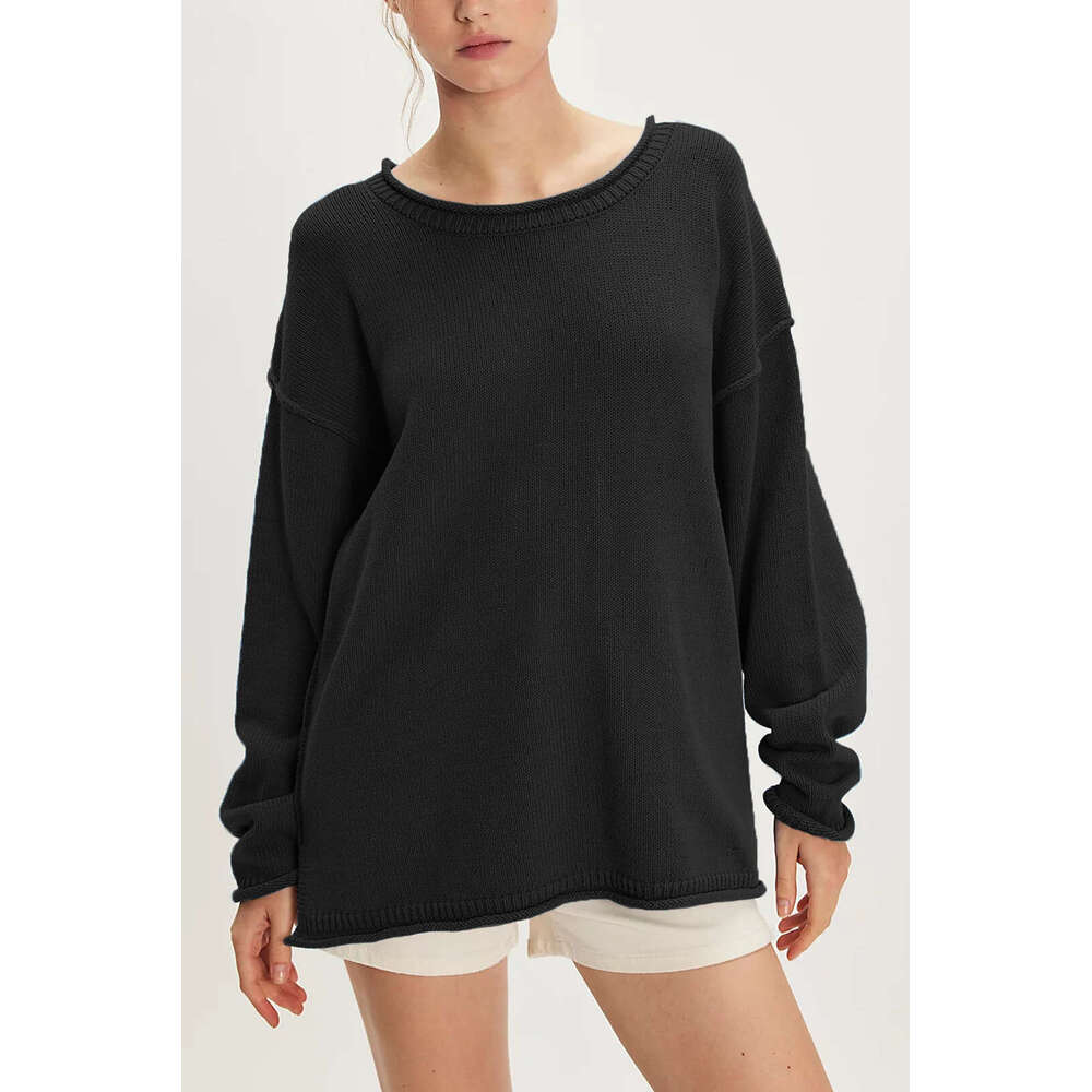 Women's Autumn And Winter New Solid Color Round Neck Loose Fit Versatile Basic Pullover Sweater B3
