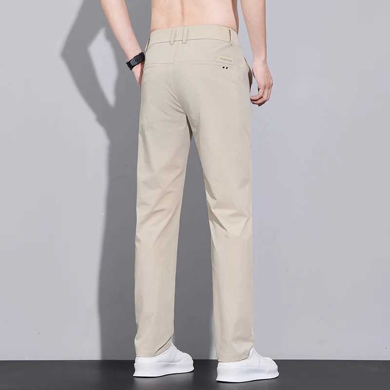 Summer Ultra-thin Mens Ice Silk Casual Pants Solid Color Fashion Korean Business Office Fitted Straight Trousers Brand Clothes W250819