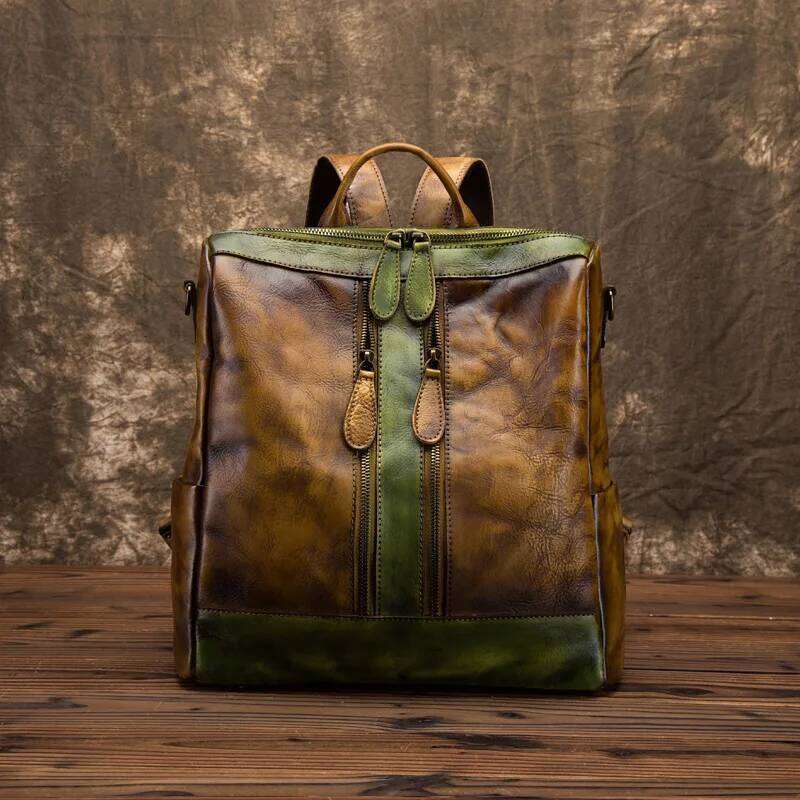 Vintage Genuine Backpack Woman Patchwork First Layer Cowhide Travel Bags Handmade Real Cow Leather Shoulder Bag