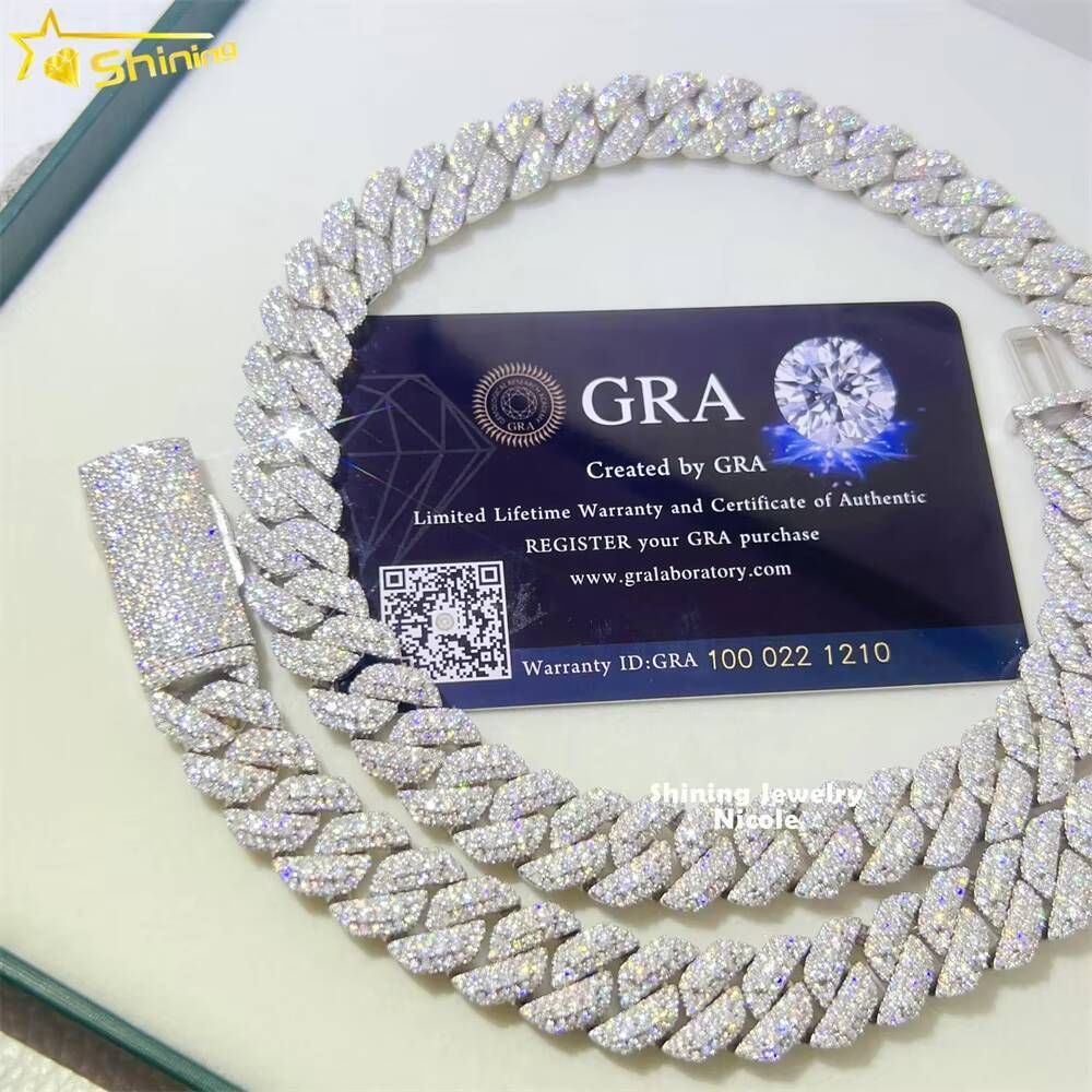 Hip Hop Jewelry Iced Out Fashion Necklace 13MM 15MM Miami Moissanite Diamond Cuban Link Chain