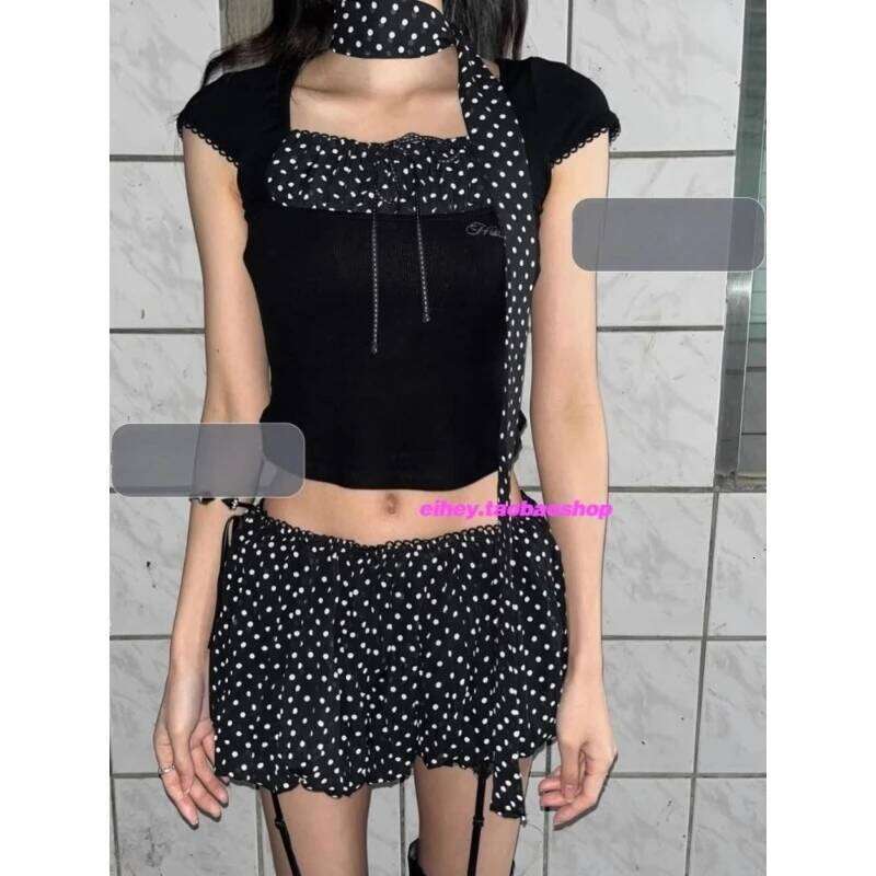 hoodie Summer New Korean Contrast Color Patchwork Sweet Short-Sleeved T-Shirt Women + Pleated Sexy Mini Skirt Two-Piece Suit jacket