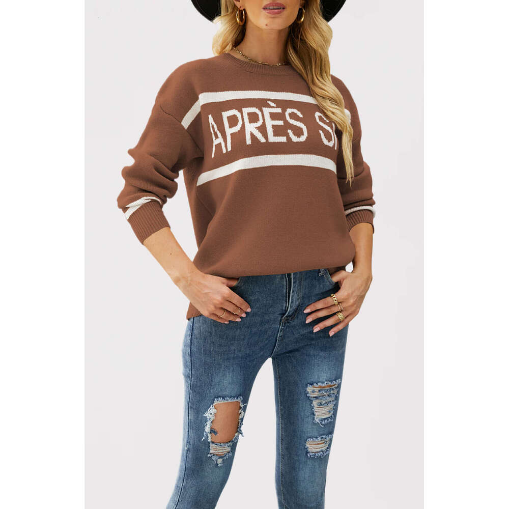 New Autumn Winter Temu Round Neck Letter Jacquard Casual Women's Knitted Sweater B5