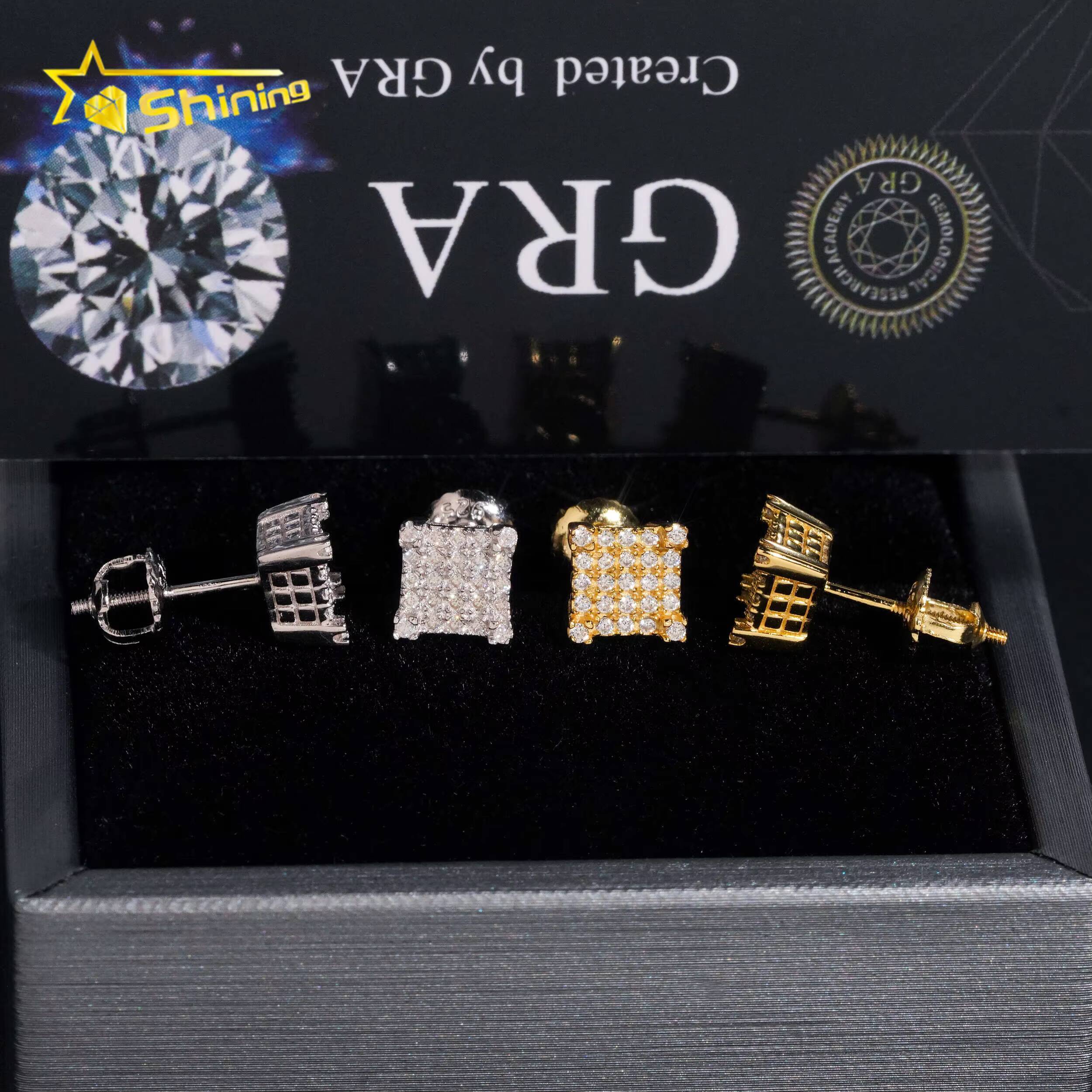 Fast Shipping Gold Plated 925 Sterling Silver Iced Out VVS Diamond Moissanite Screw Back Stud Earrings RTS Fine Jewelry