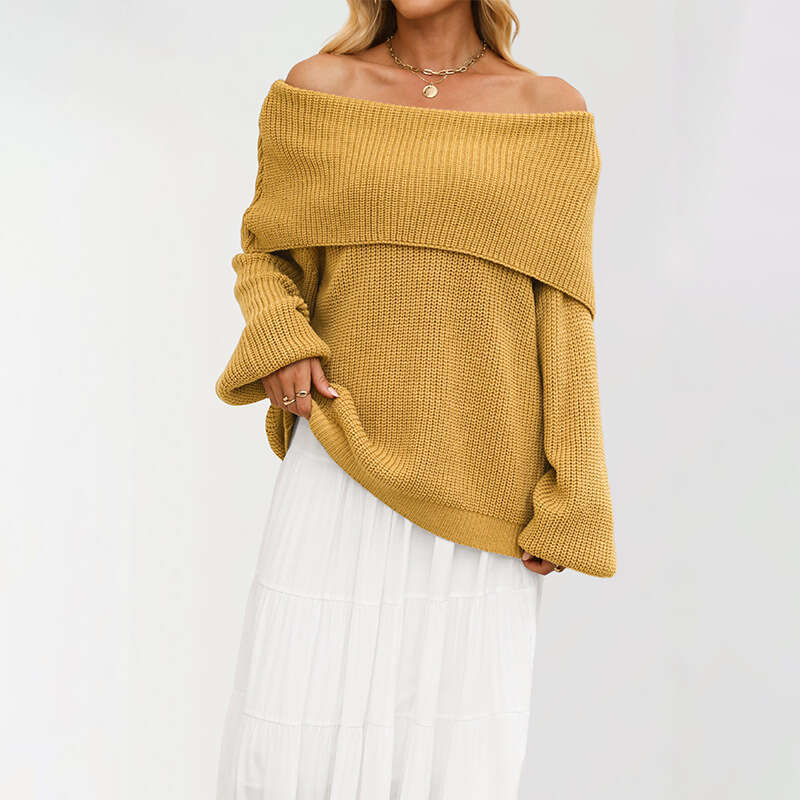 New Autumn And Winter Women's Loose Knitted Pullover Off-Shoulder Sweater B3