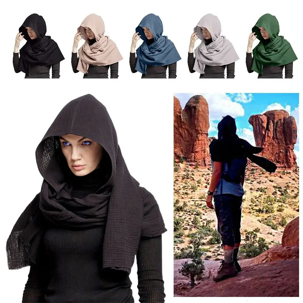 Scarf Shawl Scarf Cape Multifunctional Usage Fashion Multifunctional Hooded Cowl Solid Color Soft Linen Cotton Cowl Hood 250818
