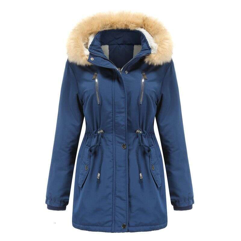 Women's lambswool cotton-padded jacket elastic waist detachable hood veet coat