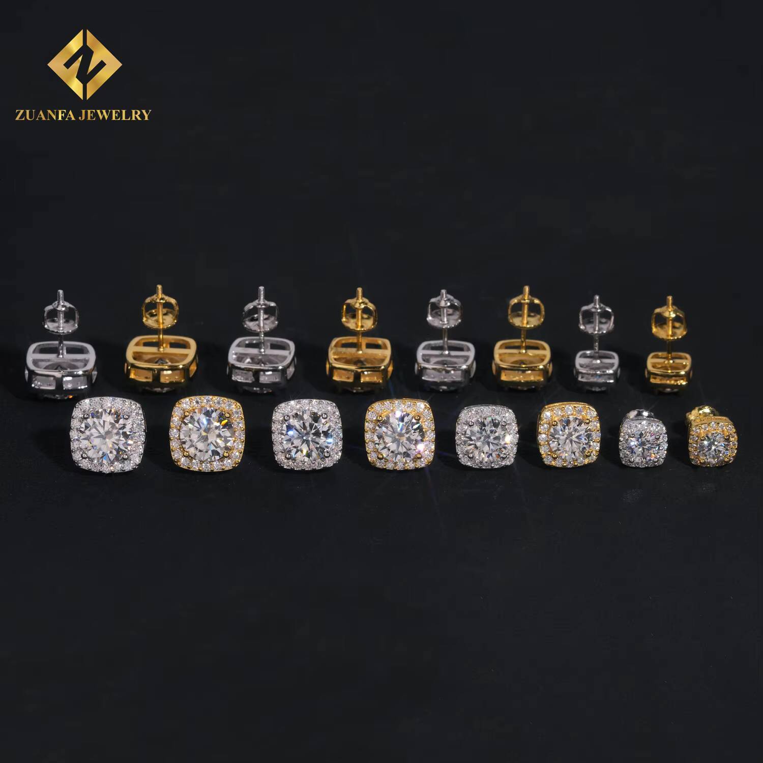 Wholesale Price Hip Hop Jewelry Cluster Stud Earring 925 Sterling Silver VVS Moissanite Fully Iced Out Stud Earring