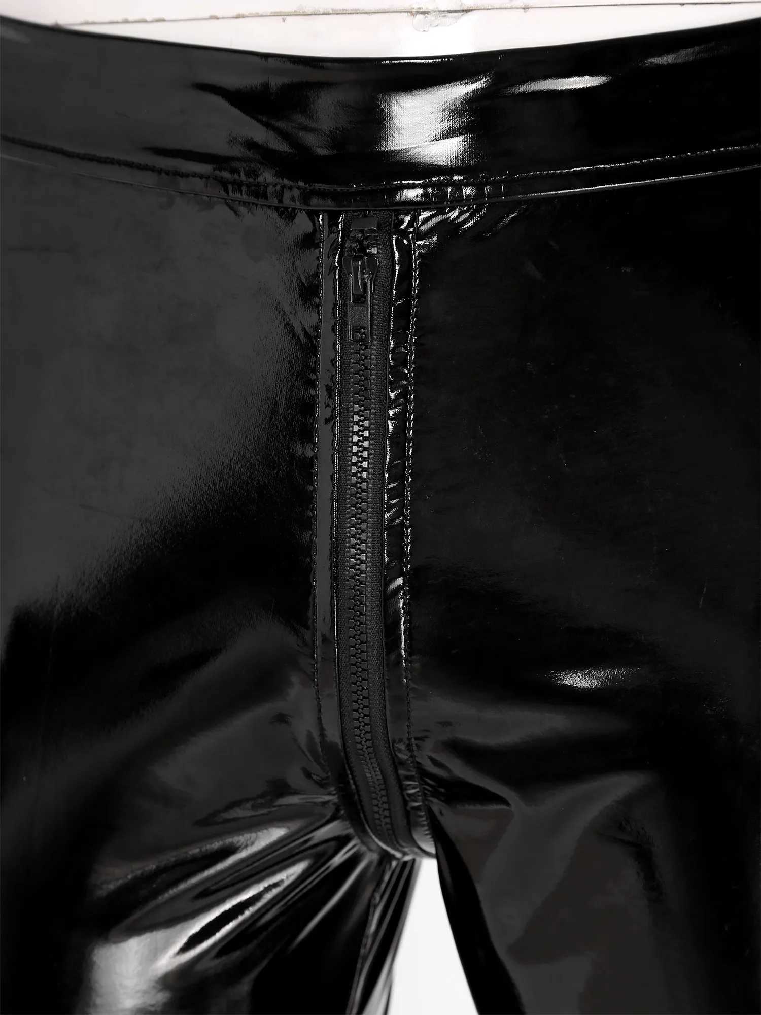 Mens Zipper Crotch Leather Skinny Pants Long Trousers Motorcycle Tight Leggings for Rave Nightclub Party Stage Performance W250819