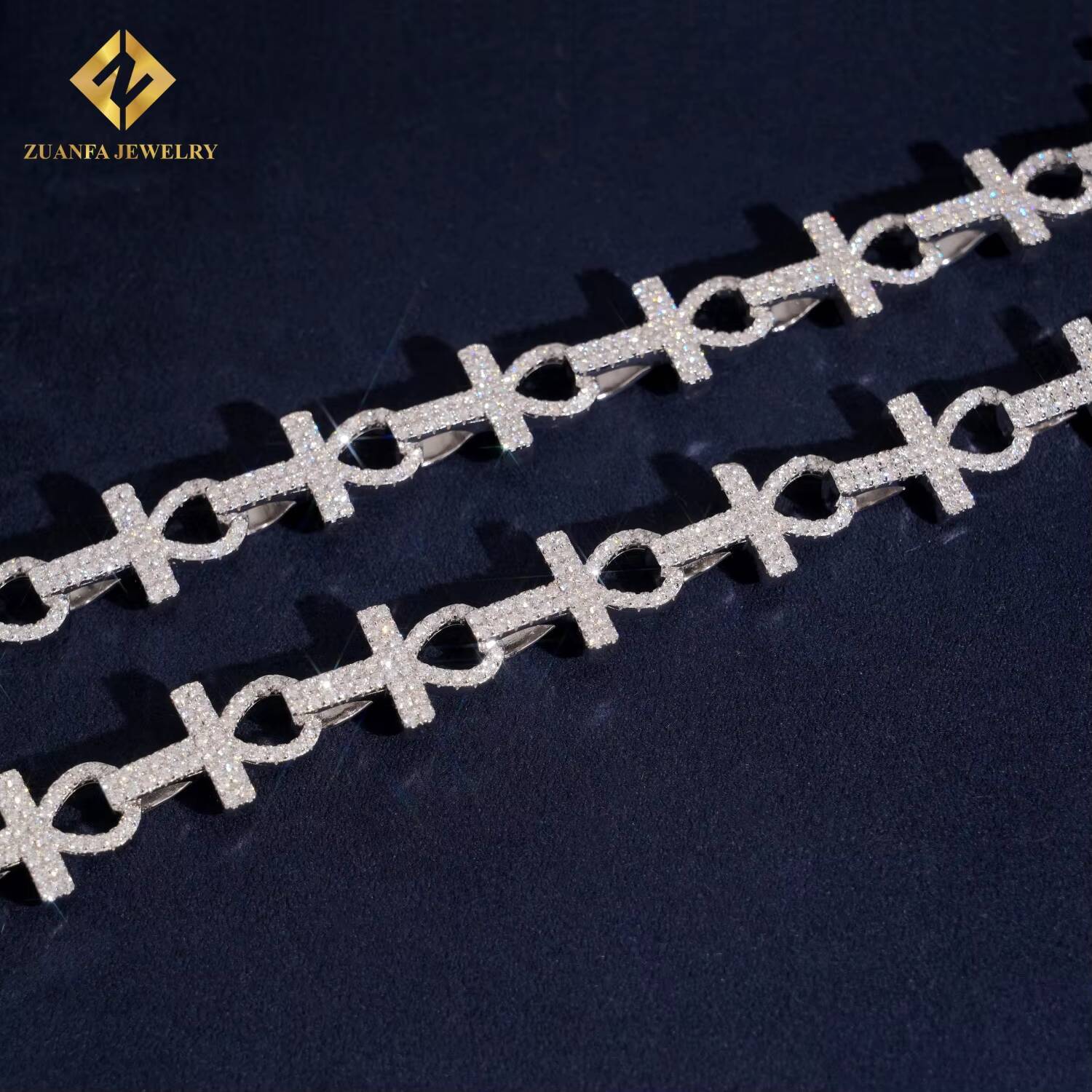 New Trendy Hip-Hop Jewelry Iced Out VVS Moissanite Diamond Cross Pendant Link Chain Pass Diamond Tester