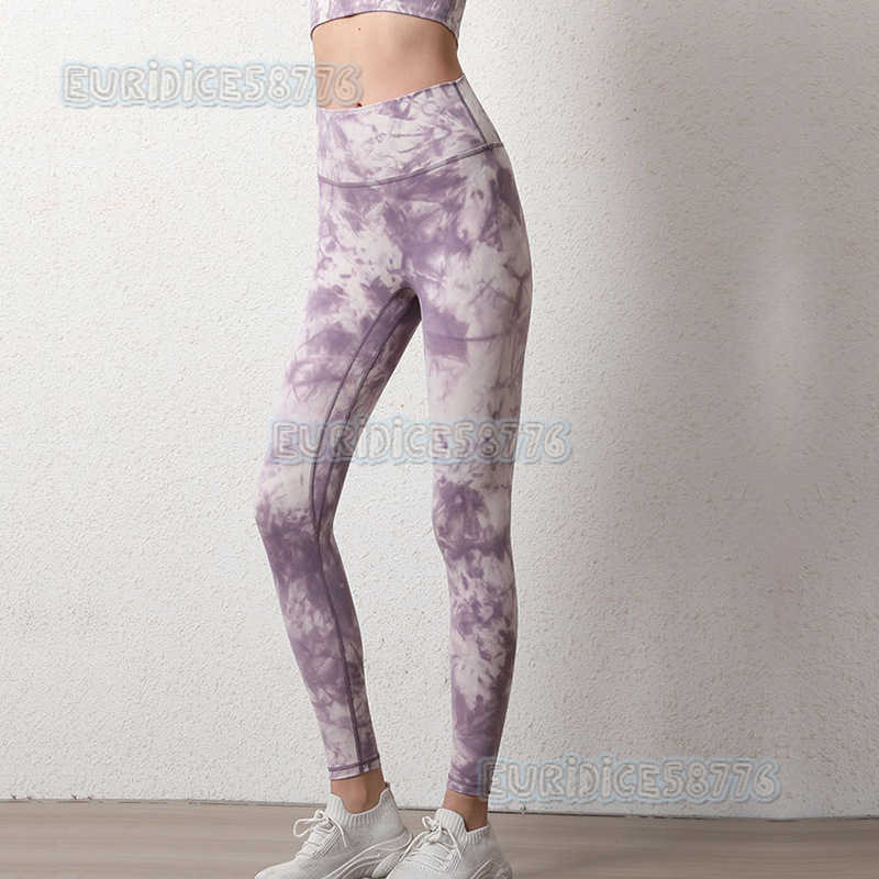 High-quality New Tie-dye Sports Fitness Leggings for Women High Waist Elastic Hip-lifting Seamless Barely-there Running Yoga Pants H250819