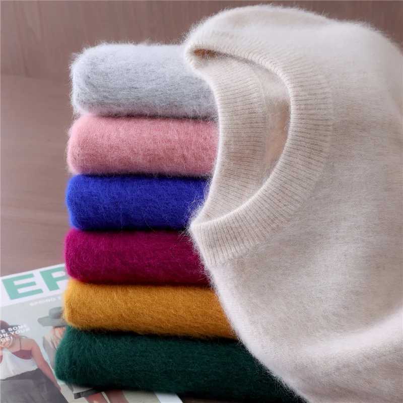 Womens Round-neck Mink Cashmere Sweater Soft Pullover Jumper Comfortable Knitted Top for Autumn Winter Pure Mink Material XJ250819