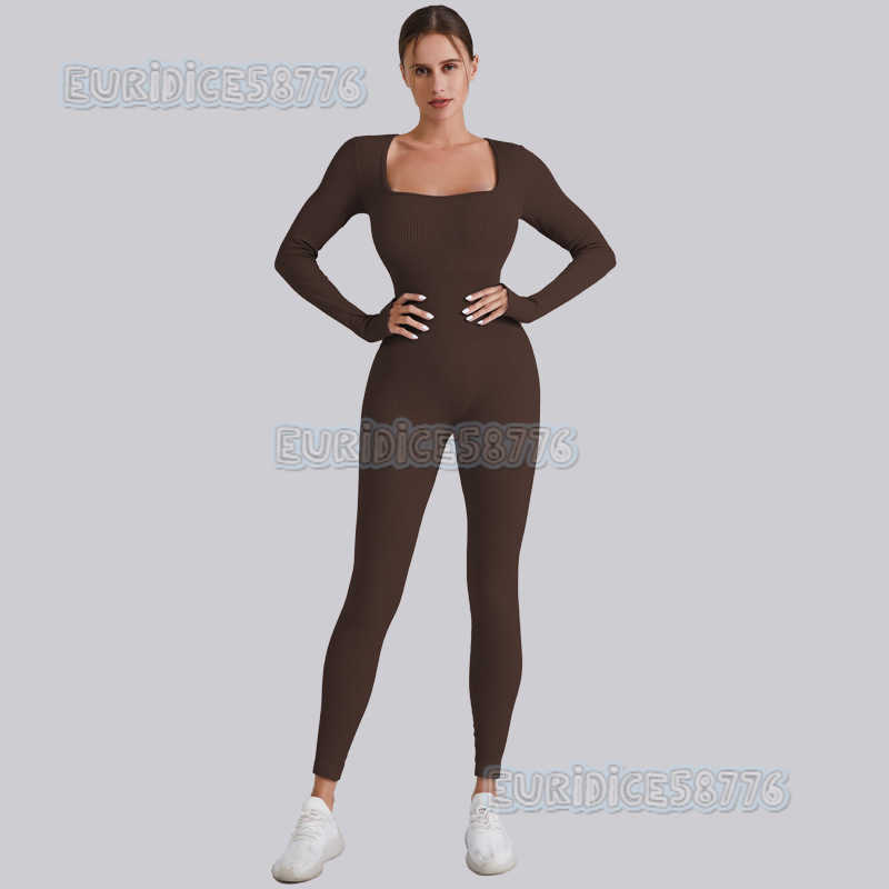 Autumn Winter Threaded Long One-piece Yoga Suit Women Quick-drying Running Fitness Sports Jumpsuit Long Sleeve Yoga Pants H250819