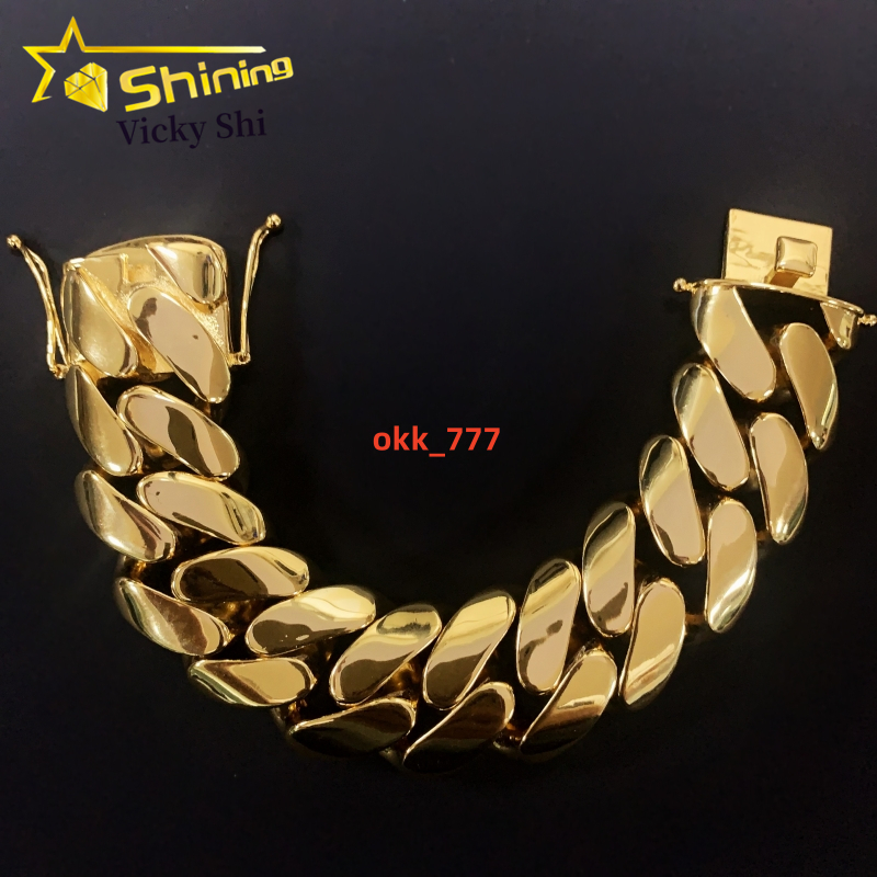 Fashion Jewelry Heavy Big Size 30MM Width Brass Plain Cuban Link Chain 18k Gold Plated Rapper Miami Cuban Chain Bracelet