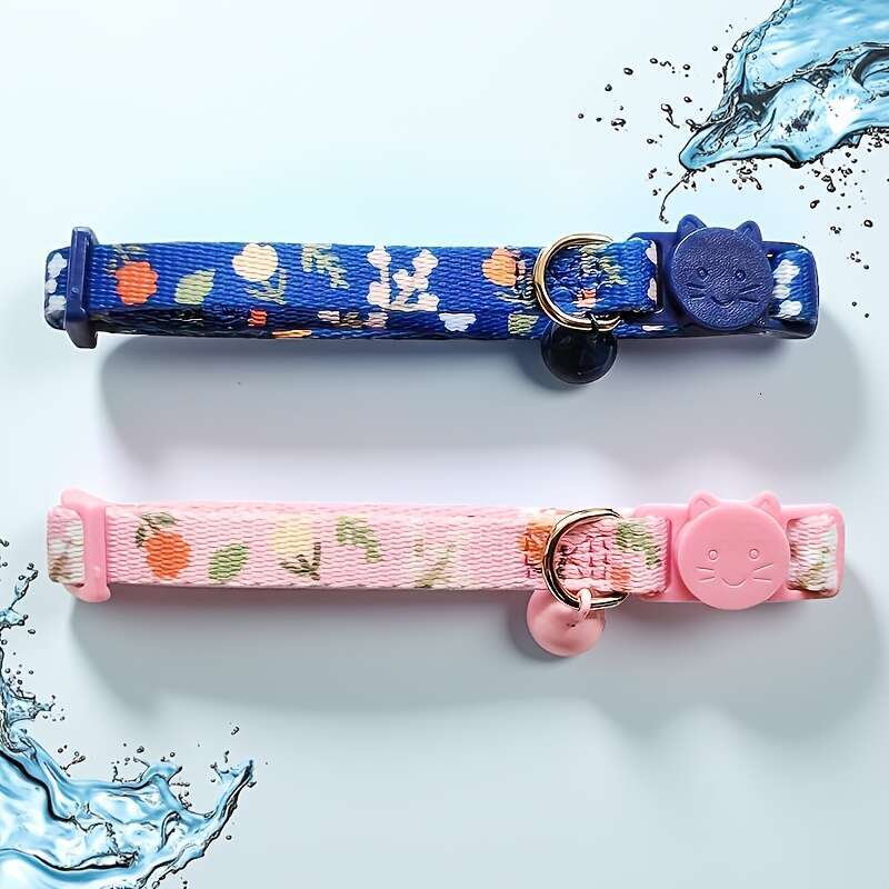 New Floral Fashion Flower Pendant Printed Pet Supplies Adjustable Bell Cat Neck Collar
