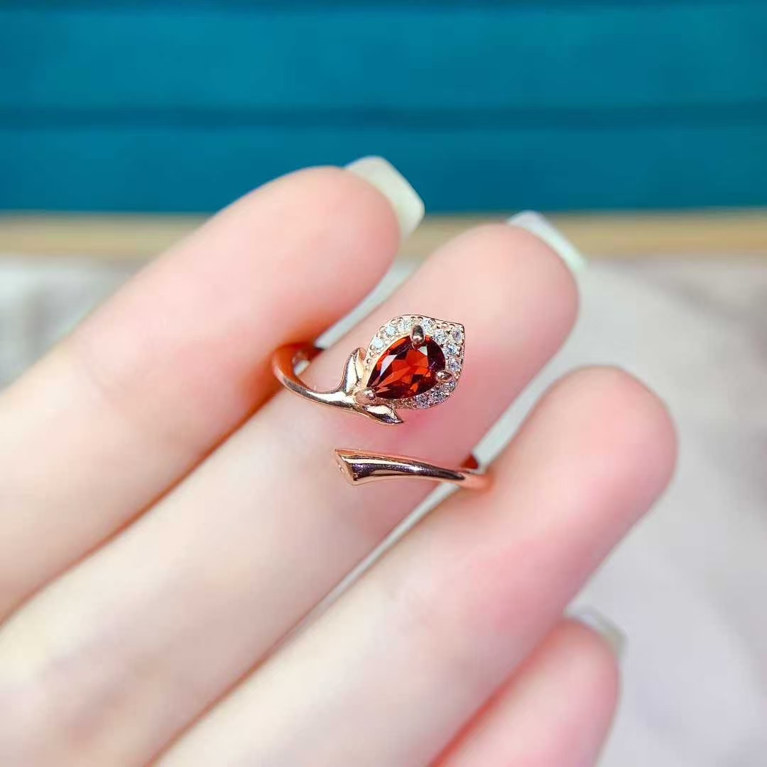 925 Silver designer ring genuine garnet silver ring 4mm*6mm 0.35ct natural garnet jewelry birthday gift for wife