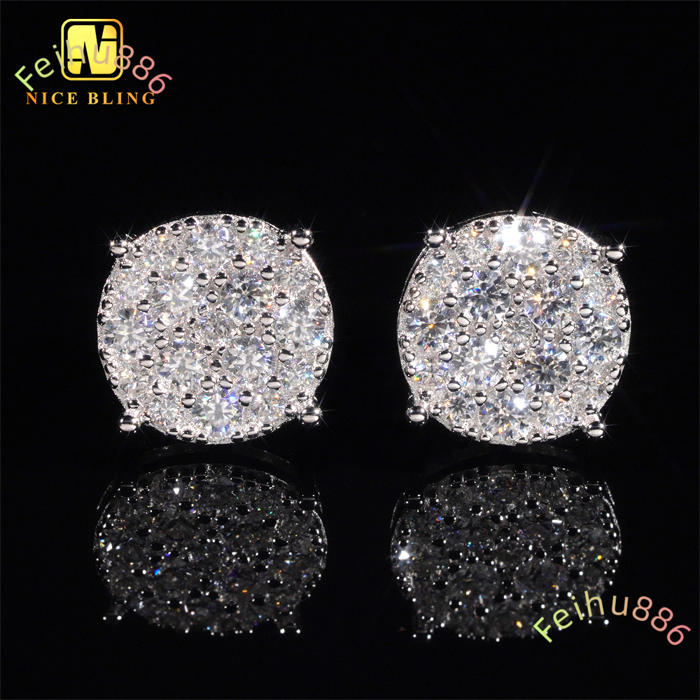 Men Style Stocks Pass Diamond Tester GRA Certified Iced Out 925 Silver Jewelry VVS Moissanite Stud Earrings