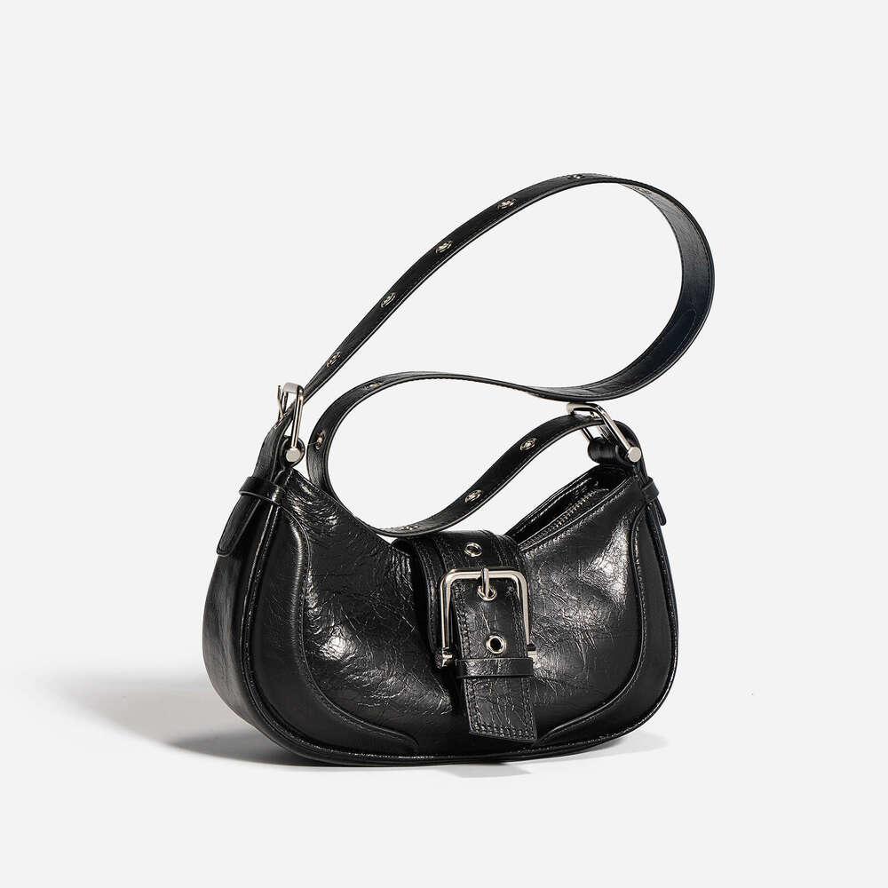 New Korean Version Niche Motorcycle Texture Baguette Underarm Versatile Ins Style Shoulder Bag for Women