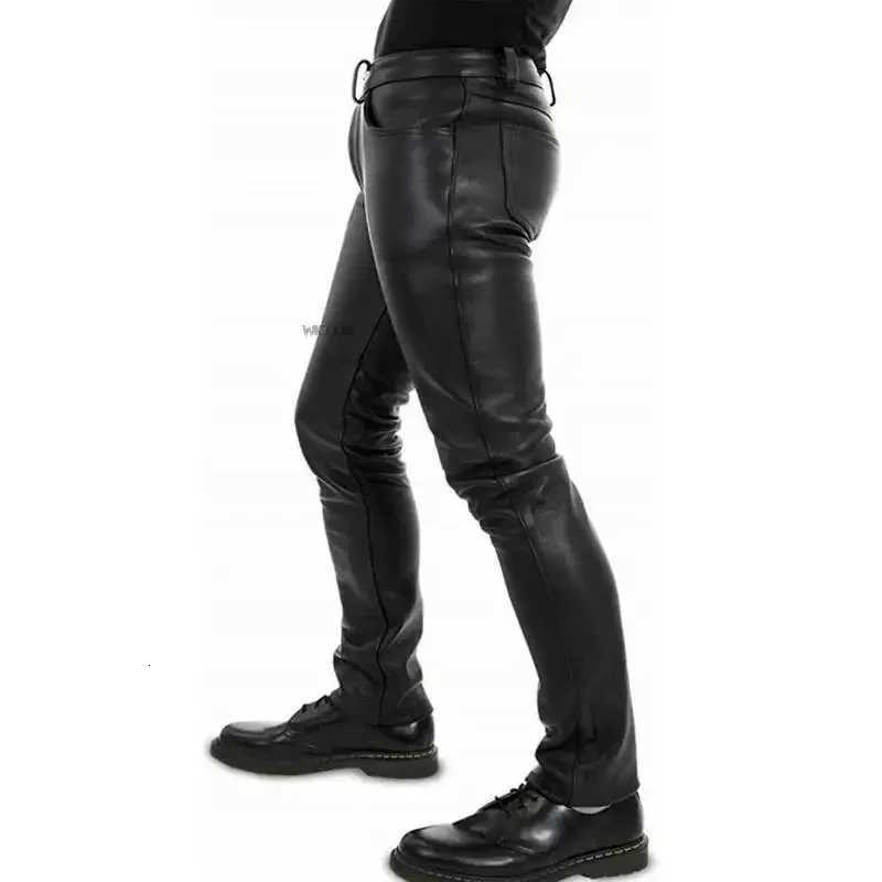 2022 Mens Leather Pants New Solid Color PU Leather Motorcycle Pants Elastic Leisure Punk Style Slim Fit Full Length Trousers W250819