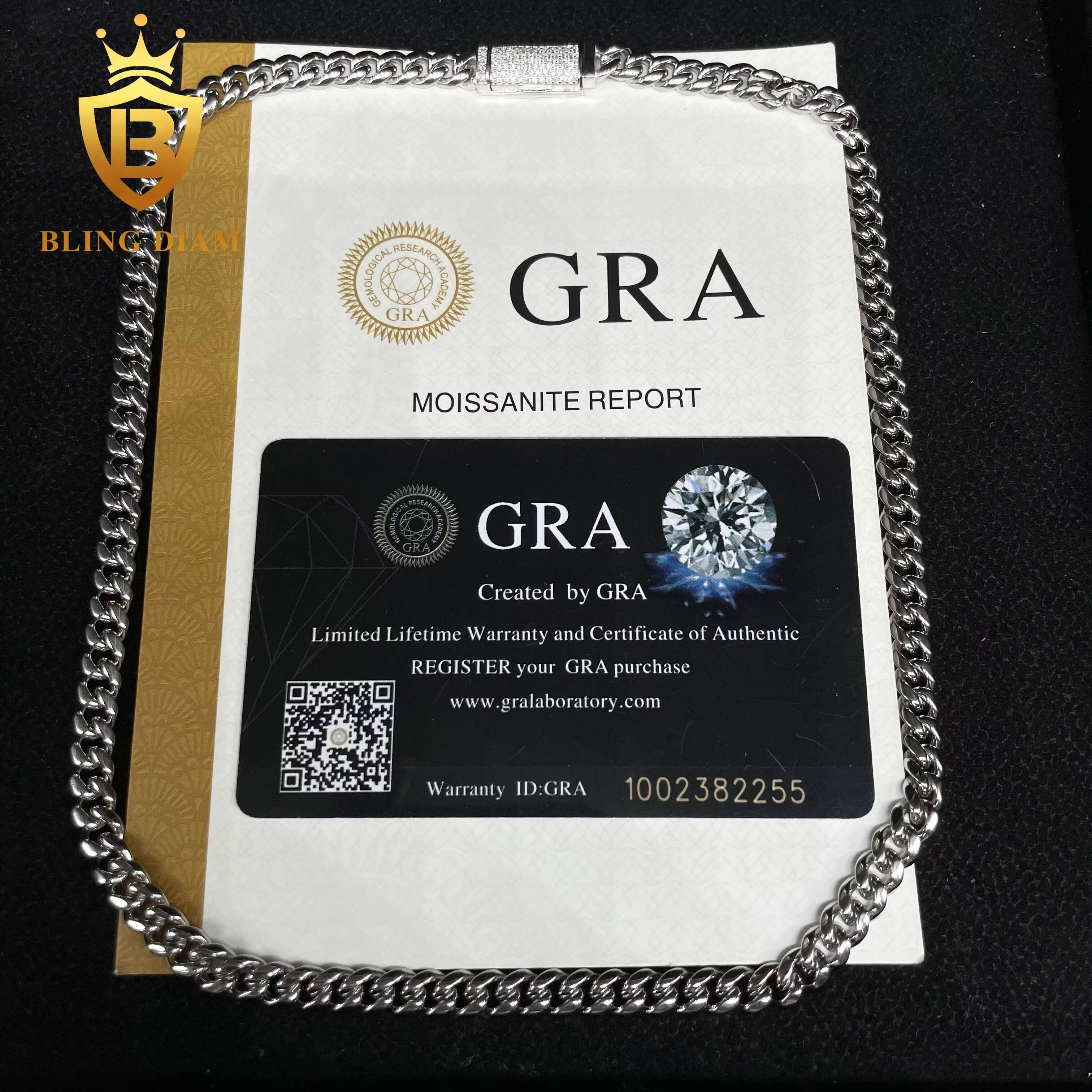 High Quality Hip Hop 6mm Stainless Steel Silver Cuban Link Chain Necklace Silver Moissanite Clasp for Women Men Jewelry