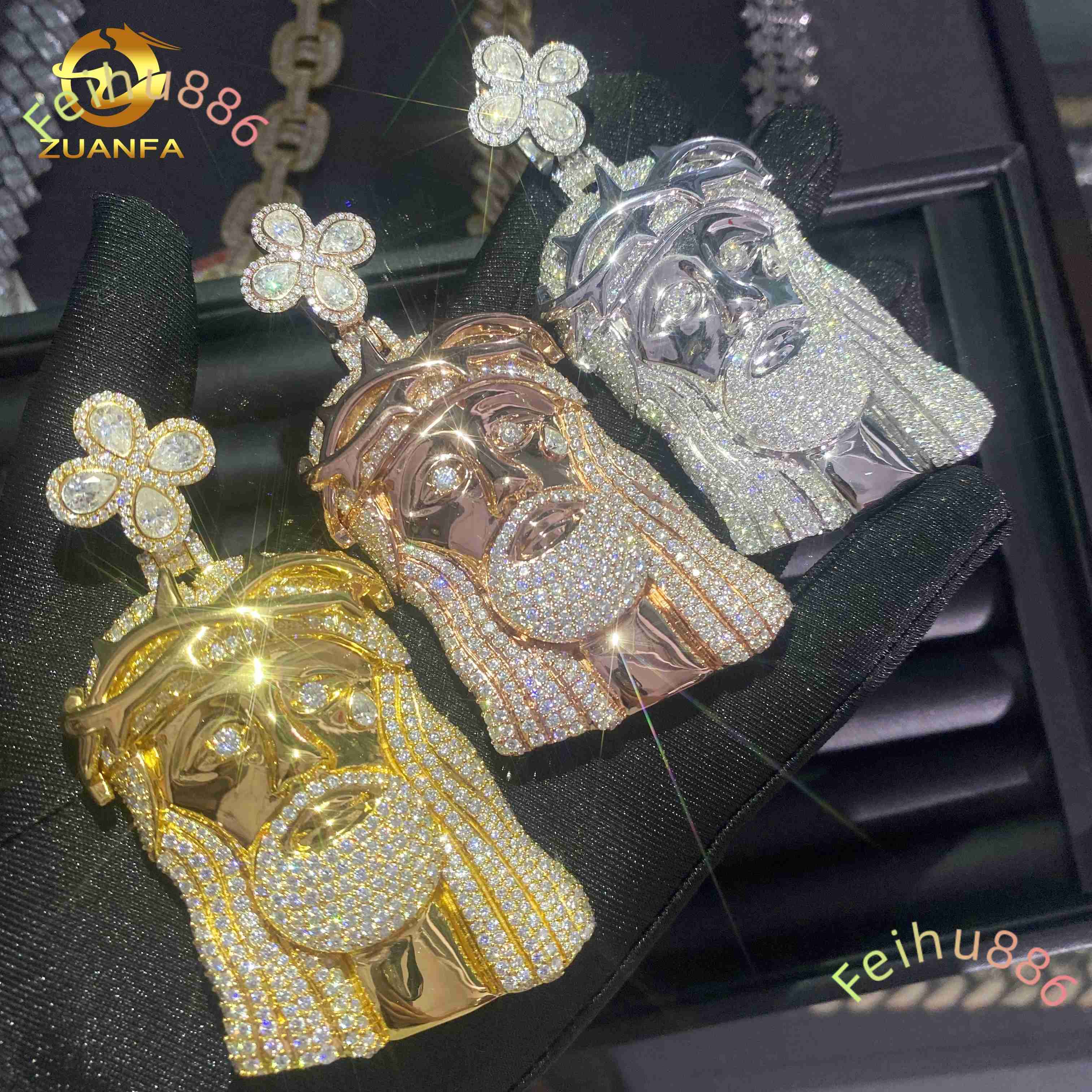 New Design Solid Back Hip Hop Moissanite Jewelry Custom Iced Out Jesus Pendant 925 Silver VVS D Moissanite Diamond Charm Pendant
