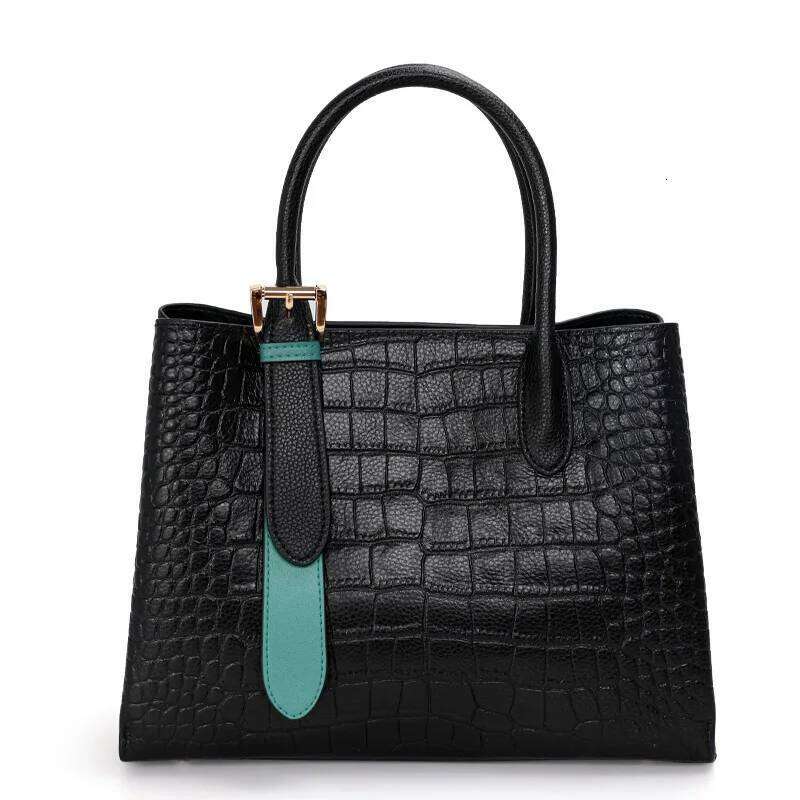 Aidrani Black Tote With Green Accent Chic Contrast Sophisticated Style