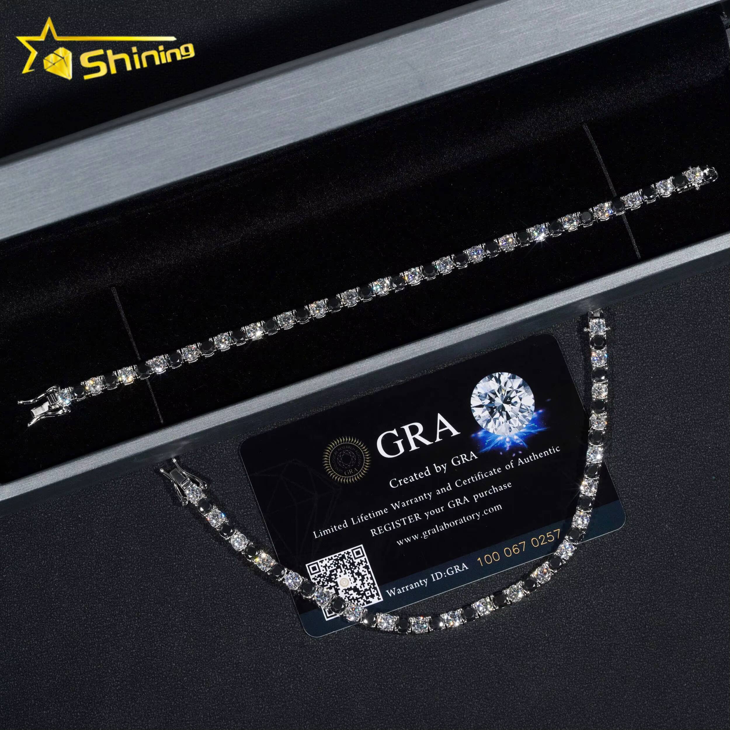 Ready to Ship 4mm Factory Wholesale Solid S925 Gold Plated Hip Hop Jewelry Black Moissanite Diamond Tennis Chain