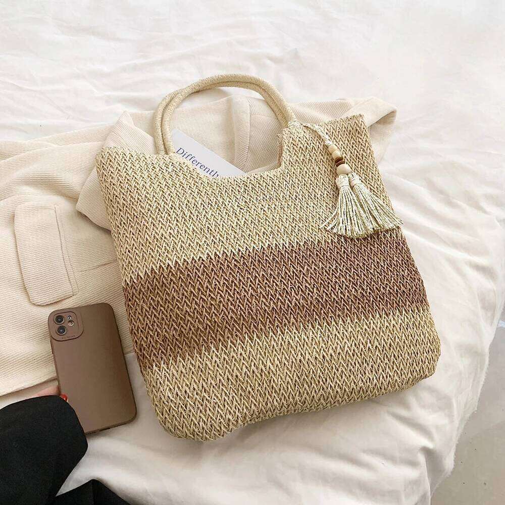 Summer Hand-Woven Straw Bag with Tassels Large Capacity Casual Tote Perfect for Beach Days and Holidays