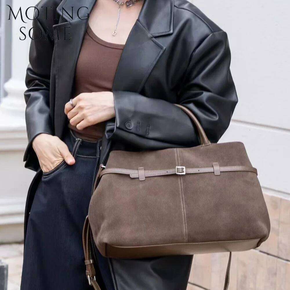 Motingsome Suede Leather for Women Frosted Bag Retro New Autumn and Winter Casual Shoulder Handbag Commuter Tote bag