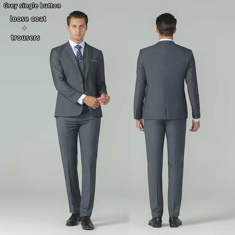 T1481 Men's Suit Plus Size Men's Formal Black Banquet Wedding Groom Suit Two-piece Set