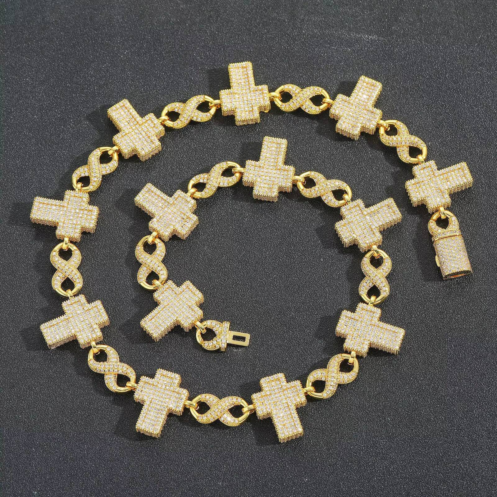 Mens Custom 8-Character Cross Gold Plating 925 silver Chain Necklace Hip-Hop Style Personalized Accessories Moissanite for Party