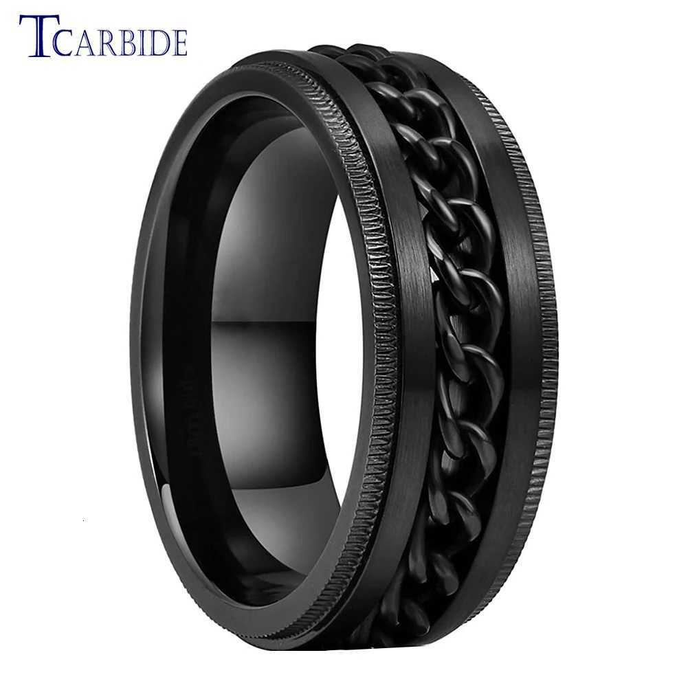 8mm Stainless Steel Chain Ring Stepped Brushed Rotated Dropshipping Special Gift Jewelry for Men and Women for Festivals W250819