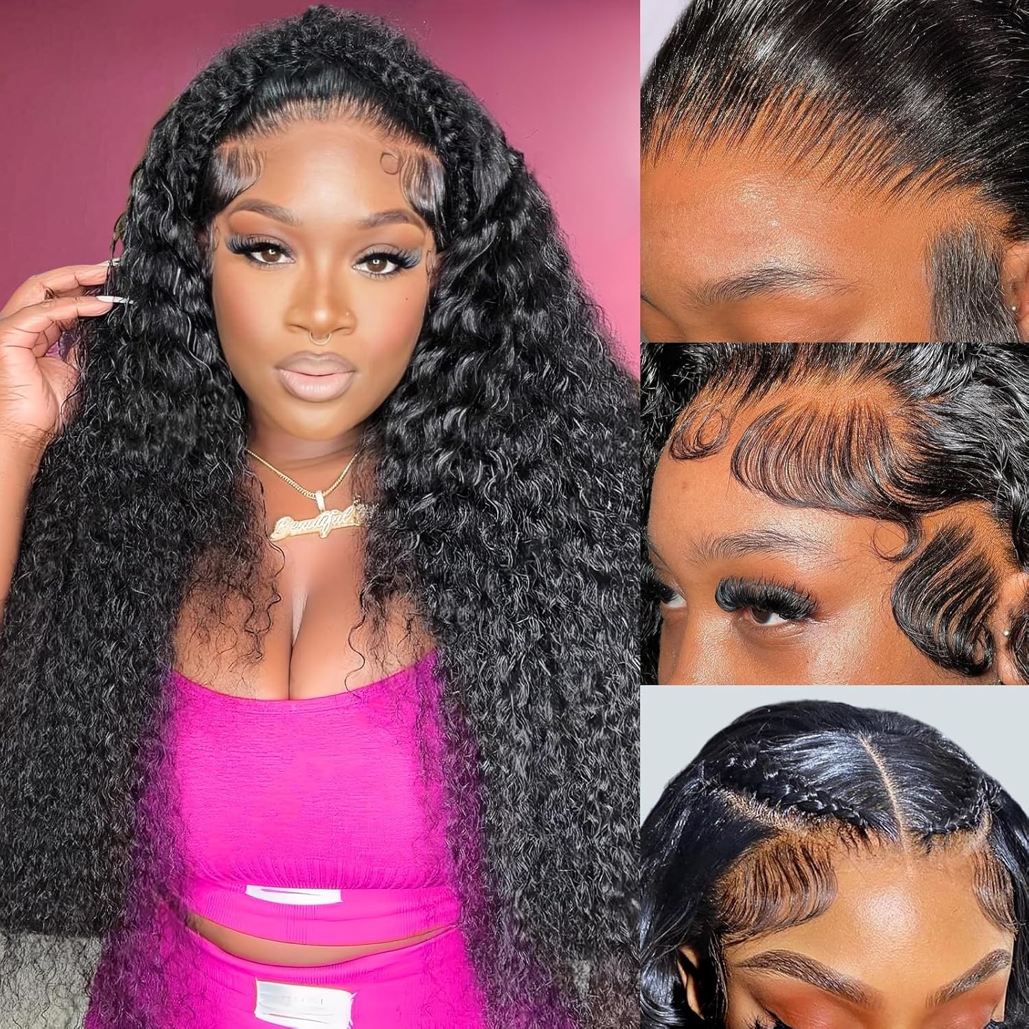 20Inch Deep Wave Lace Front Wigs Human Hair 13x4 HD Transparent Deep Wave Frontal Wigs Glueless Curly Wigs for Women 200% Density Curly Pre Plucked wi