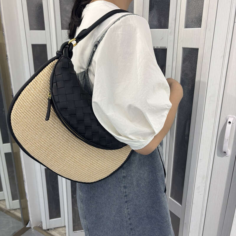Leather Bag Women Handbag Braided Bag New High End Handmade Raffia Woven Niche Twin Bags Handheld Crossbody Versatile Shoulder Bag