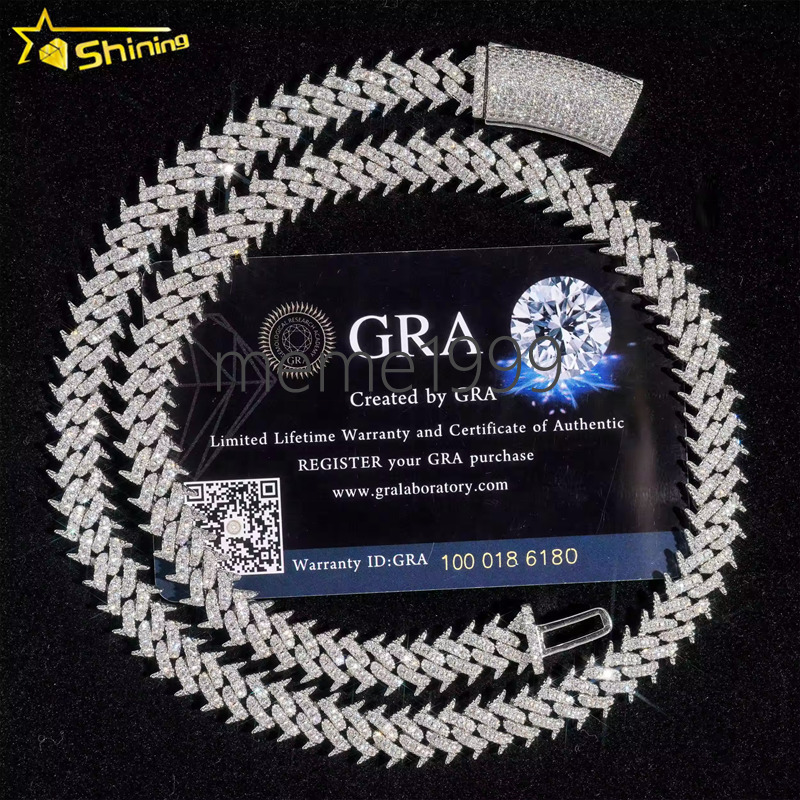 Pass Diamond Tester 925 Silver Hip Hop Jewelry Iced Out VVS Moissanite Diamond Spike Cuban Chain 10MM
