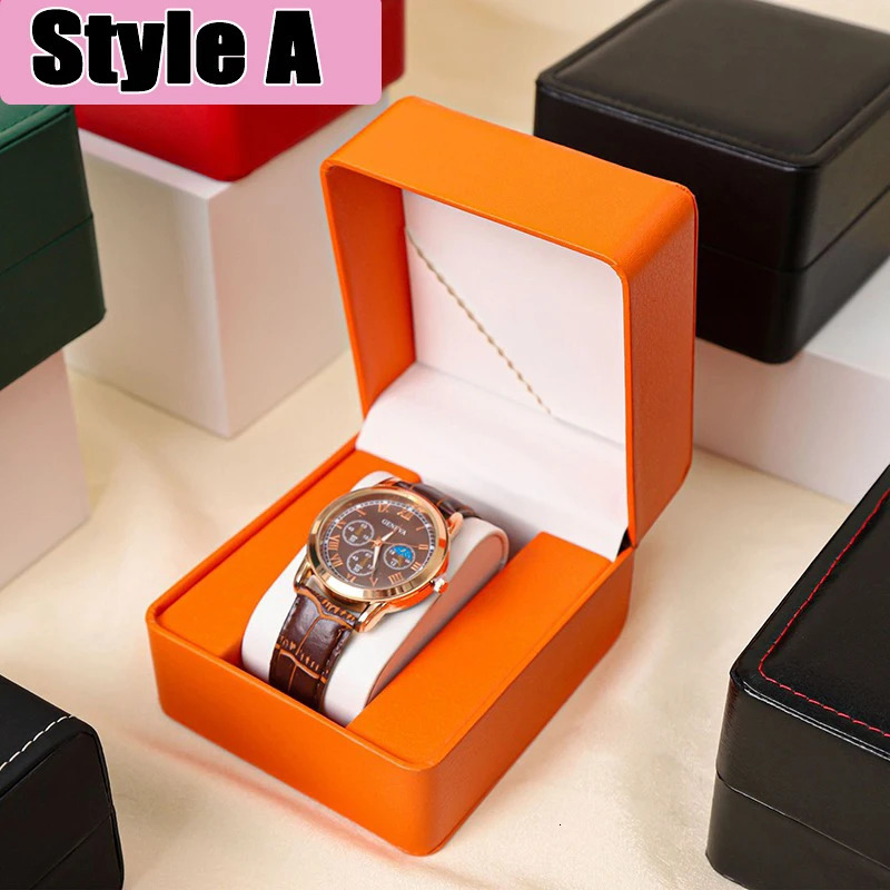 Single Watch Gift Box With Pillow PU Leather Wristwatch Display Case Organizer For Men Clamshell PU Leather Watch Cover 250819