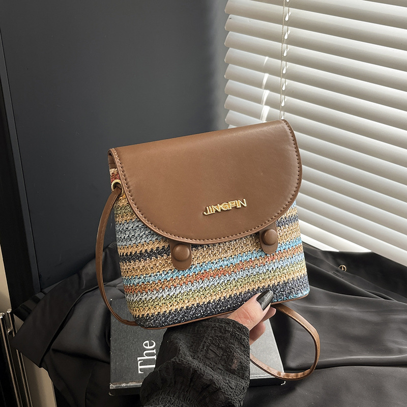 Free shipping designer Super Popular Rainbow Woven Color-Block Small Bag New Fashion Simple Design Trendy Casual Shoulder Bag Crossbody Bag Small Squa