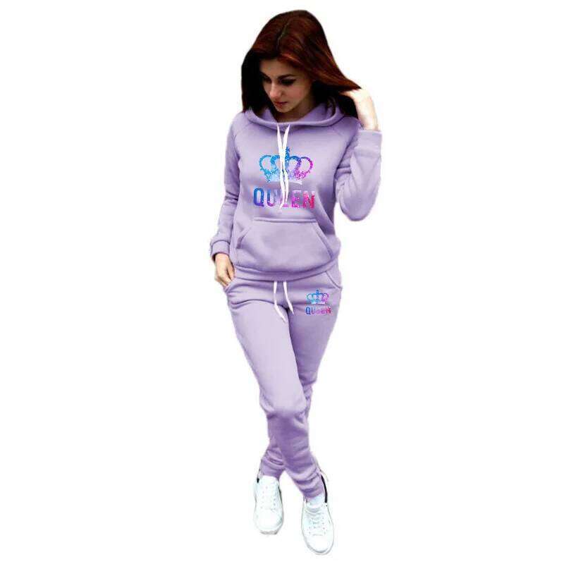 Color Queen Womens Tracksuit Autumn Winter Warm Printing Hooded Sweatshirts Suit Fashion Casual High Quality Jogging Pants Sets