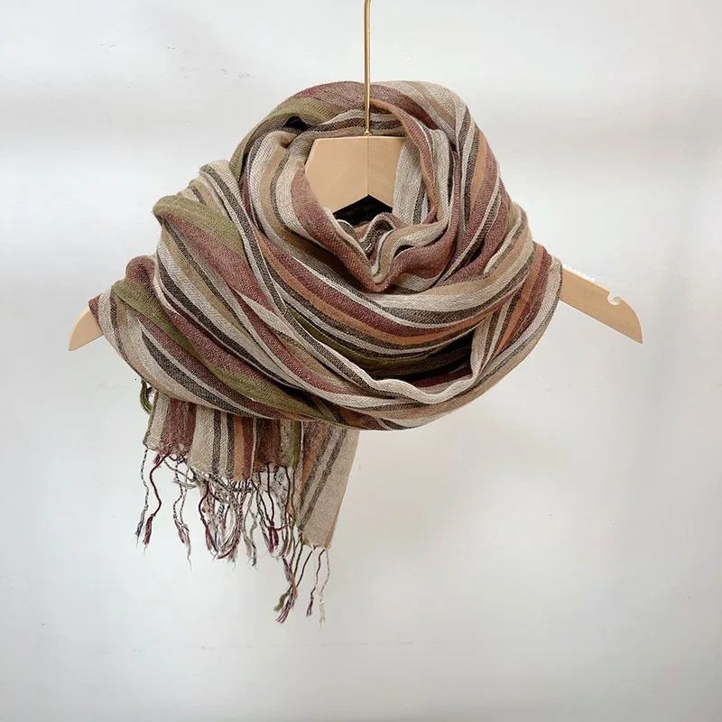 Cotton Linen Blend Stripe Fashion Scarf 250818