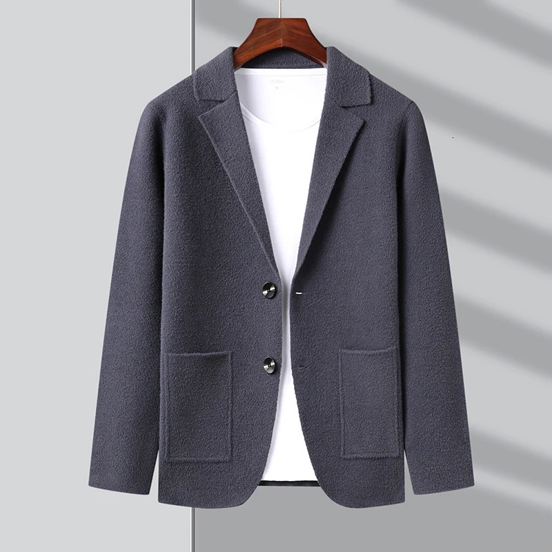 Top Grade Autum Winter Fashion Knit Blazer Mens Cardigan Slim Fit Sweater Casual Coats Jacket Clothes 250819