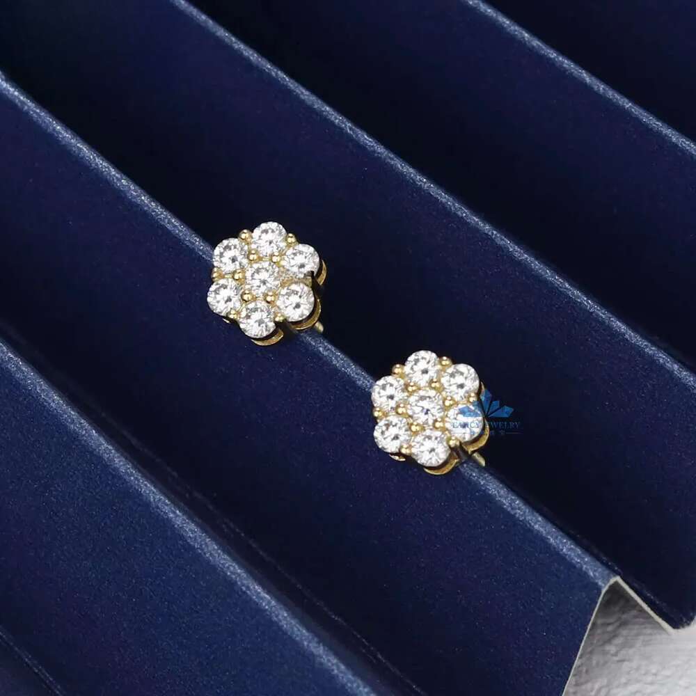 New Trendy Sterling Sier 8mm Flower Stud Earrings Moissanite Cluster Screw Back for Gift Party with GRA Certification