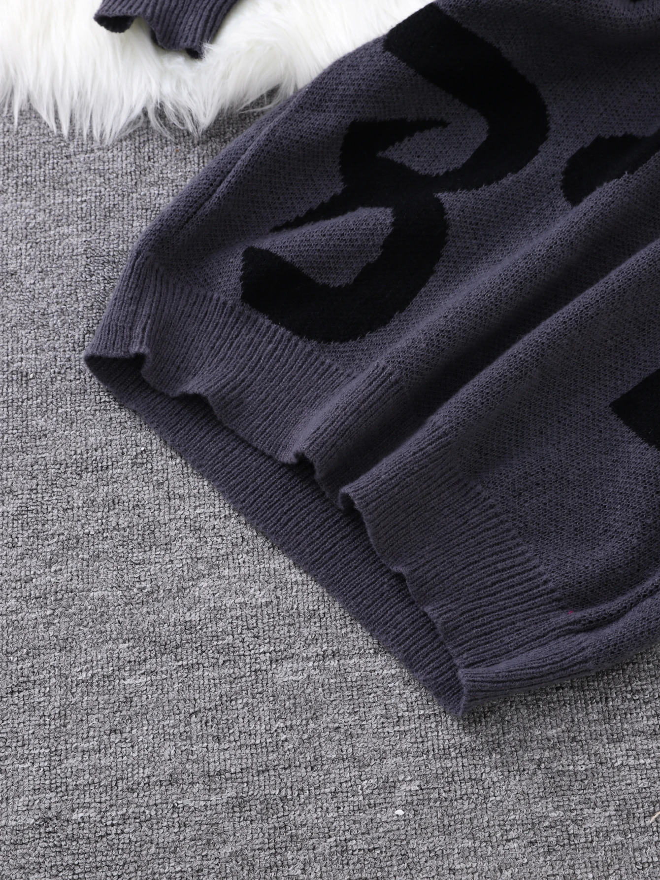 Autumn and Winter Letter Note Jacquard Pattern Pullover Sweater Casual Round Neck Contrast Color Knitted Mens 250819