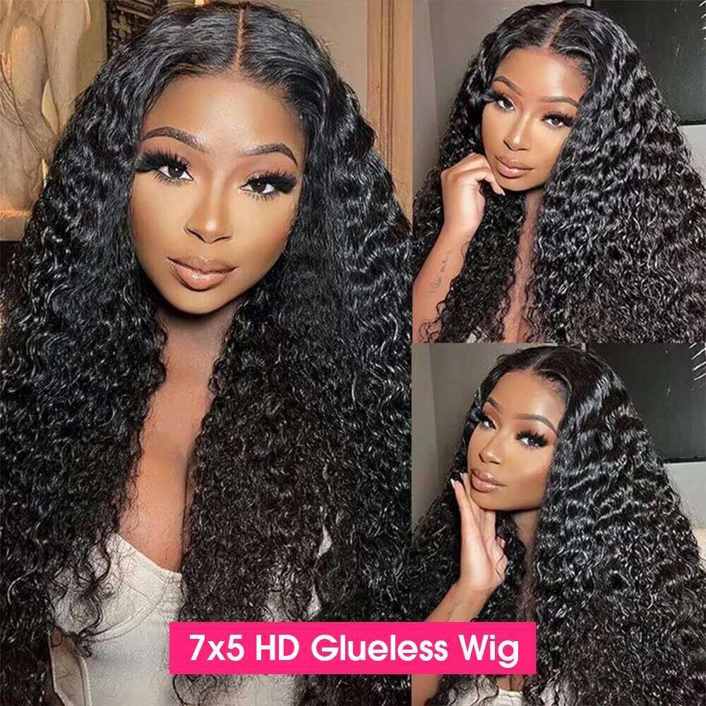 Curly Glueless Front Human Hair Deep Wave 13X6 Frontal Wig Ready To Wear Go 7X5 HD Lace Closure Wigs Sale