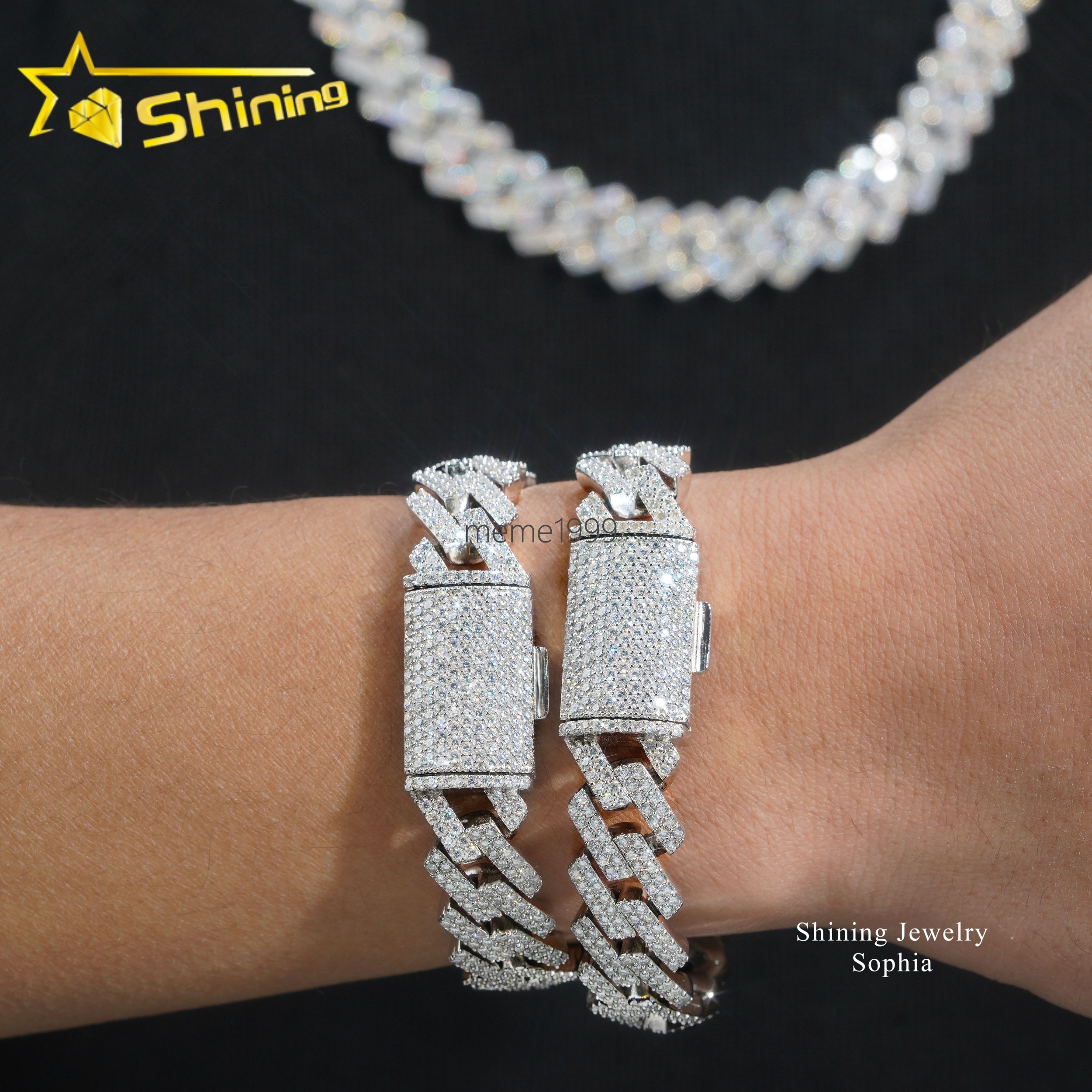 Wholesale Price 14MM 3Rows Iced Out Hip Hop Fashion Design Rapper Men Jewelry Moissanite Diamond Miami Cuban Link Chain