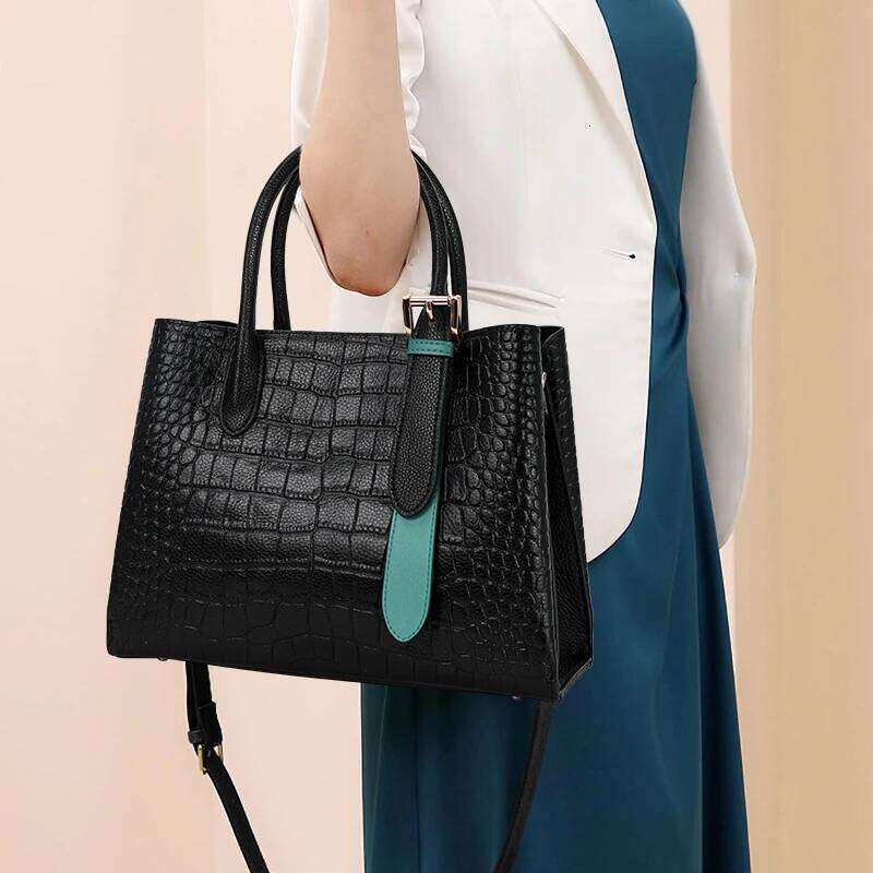 Aidrani Black Tote With Green Accent Chic Contrast Sophisticated Style