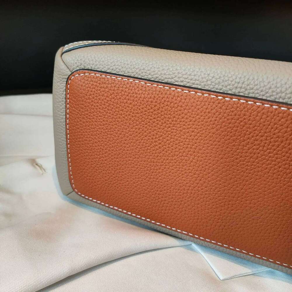 New Geometric Design Natural Togo Cow Leather Basket Tote Hit-Color Big Capacity Women's Handbag Armpit Shoulder Purse