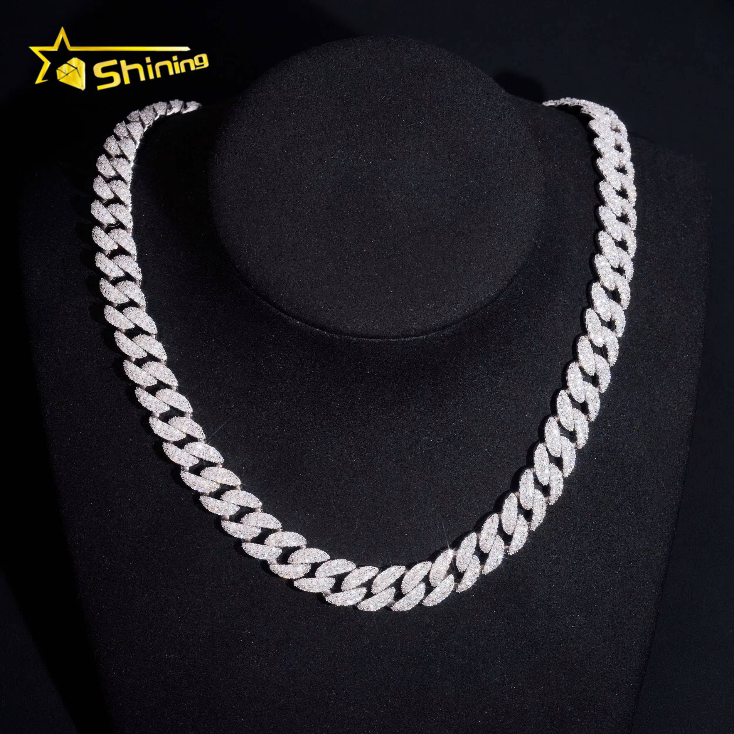 Promotion Sales Hip Hop Jewelry 12mm Width Moon Shape VVS Moissanite Cuban Link Chain 925 Sterling Silver Iced Out Men Necklace