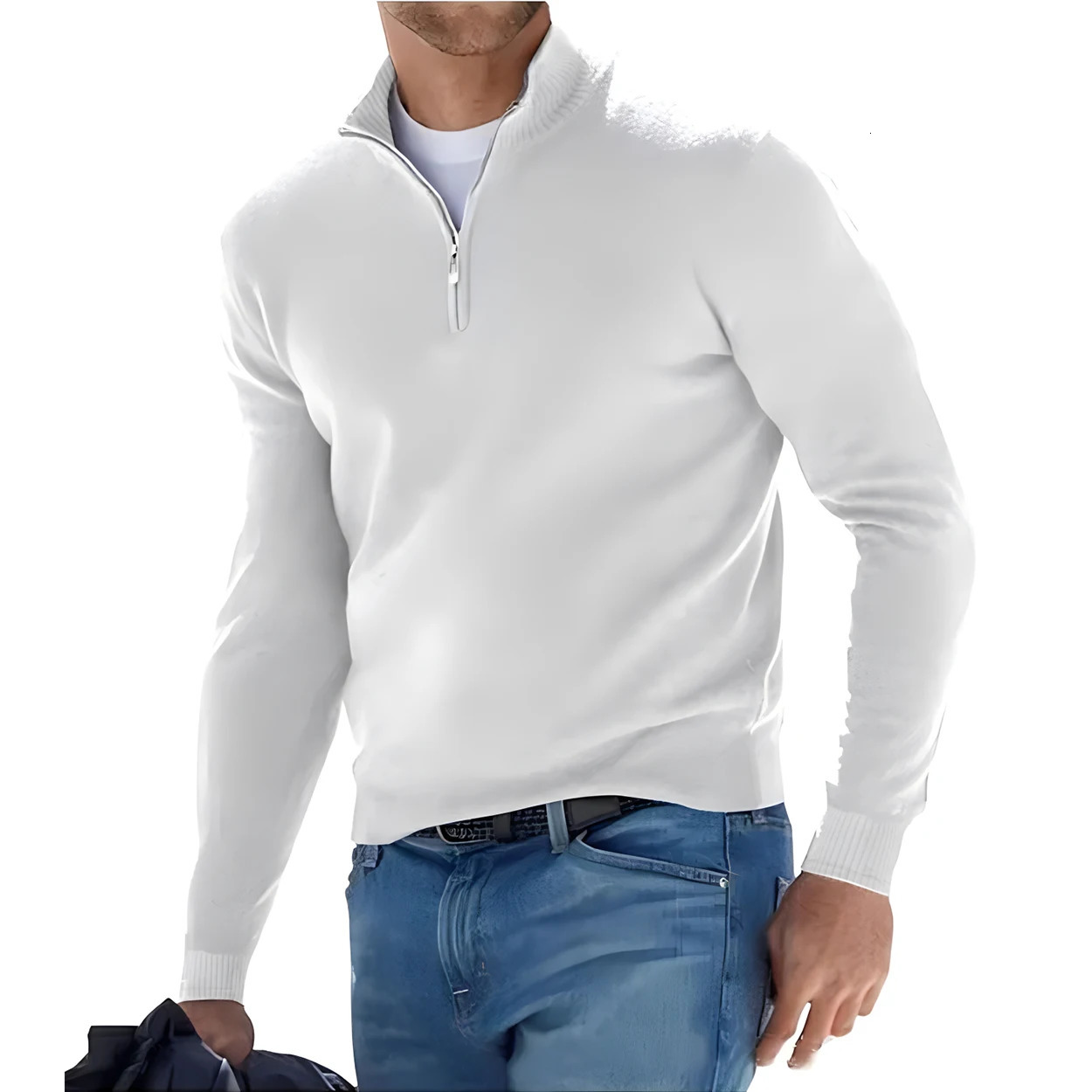 Mens Long Sleeve Pullover Solid Color Half Zipper Sweaters Vneck Knitted Sweater Men Oversized Breathable Streetwear 250819